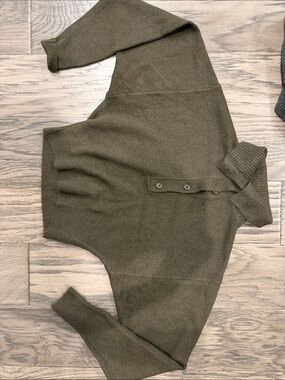 Garage Olive Button-Front Cropped Turtleneck Sweater